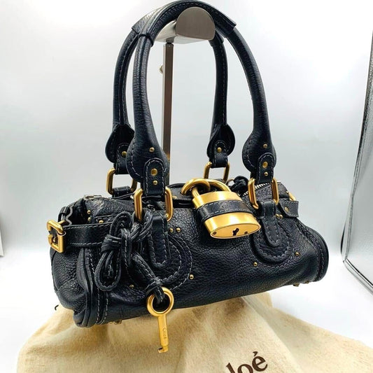 Authentic Chloe Paddington Mini Black Padlock Tote Hand Bag Fast Free shipping03