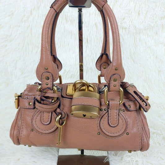 Authentic Chloe Paddington Mini Tan Brown Color Padlock Tote Hand Bag W Dust Bag