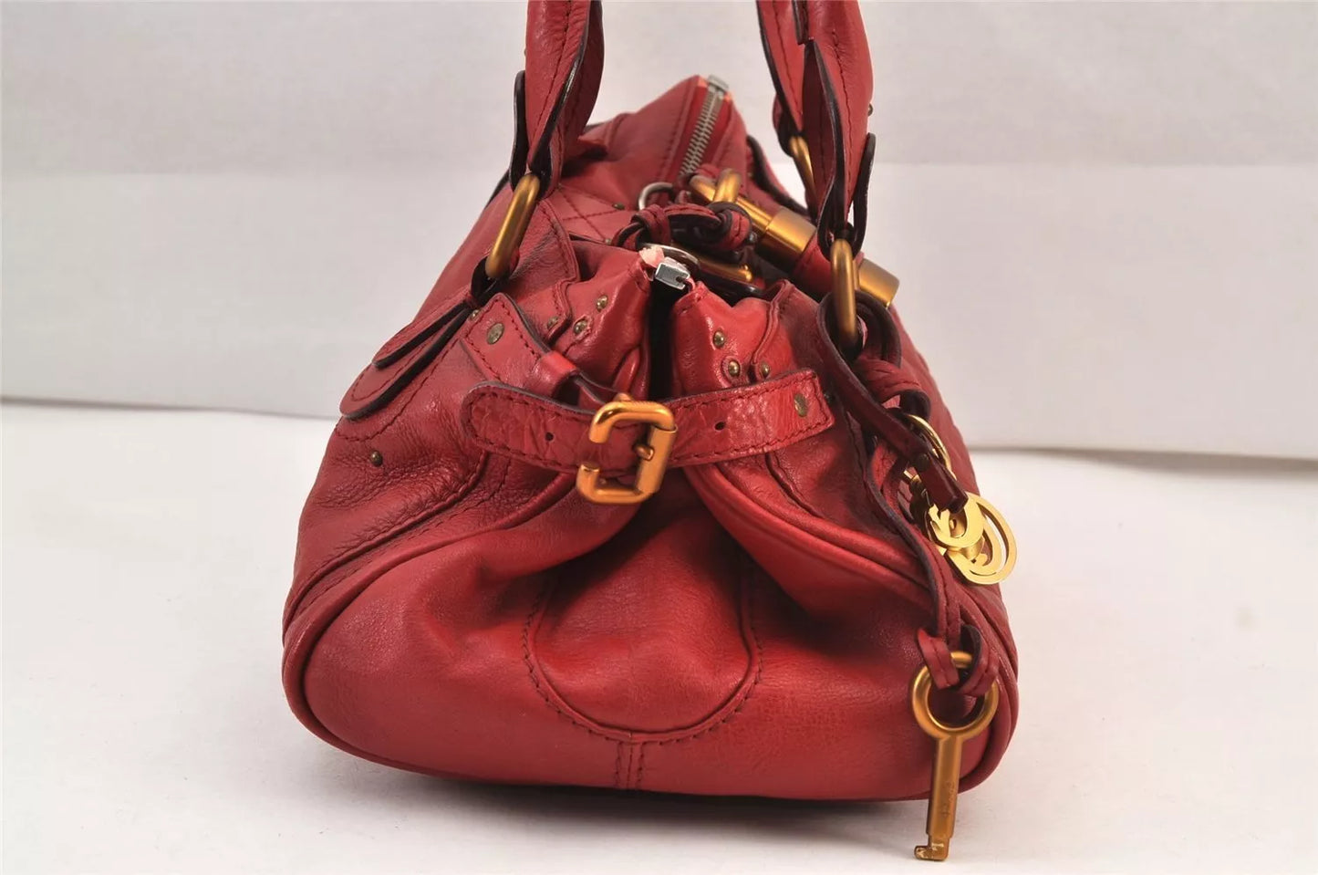 Authentic Chloe Vintage Paddington Leather Shoulder Hand Bag Red 4943L