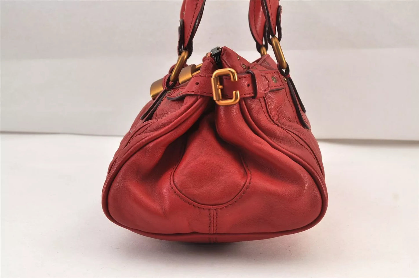 Authentic Chloe Vintage Paddington Leather Shoulder Hand Bag Red 4943L