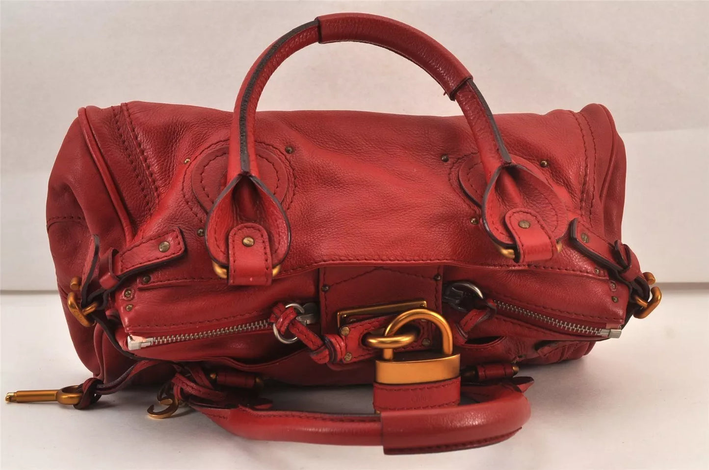 Authentic Chloe Vintage Paddington Leather Shoulder Hand Bag Red 4943L