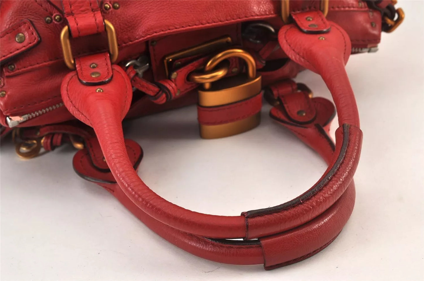 Authentic Chloe Vintage Paddington Leather Shoulder Hand Bag Red 4943L