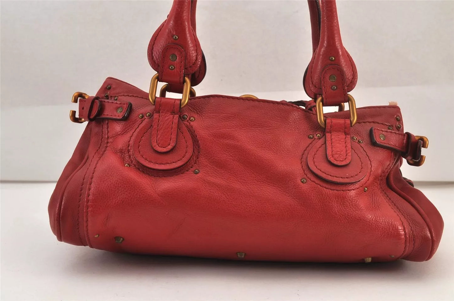 Authentic Chloe Vintage Paddington Leather Shoulder Hand Bag Red 4943L